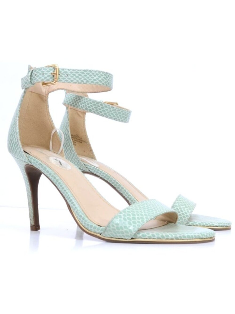 Marc Fisher Betya Mint Green Snakeskin Ankle Strap Heels Feminine‎ Sandal Size 7